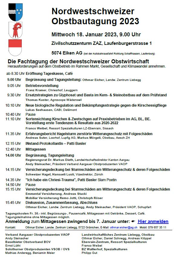 Einladung NWCH Obstbautagung 18 1 2023